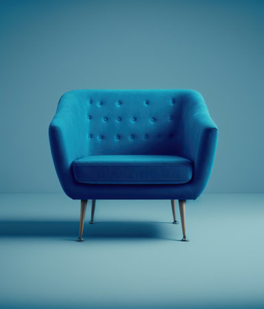 Blue armchair on blue wall background. 3d render illustration.の写真素材