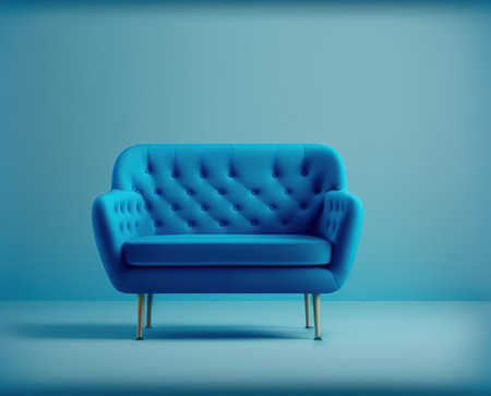 Blue sofa on a blue background. 3d rendering, 3d illustrationの写真素材