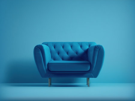 Blue armchair on blue wall background. Minimalistic concept. 3D Renderingの写真素材