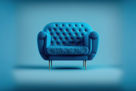 Blue armchair on blue wall background. 3d render illustration.の写真素材