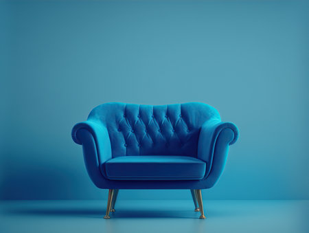 Luxury blue armchair on blue background. 3d renderの写真素材