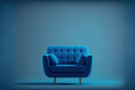 Blue armchair with pillows on a blue background. 3d renderingの写真素材