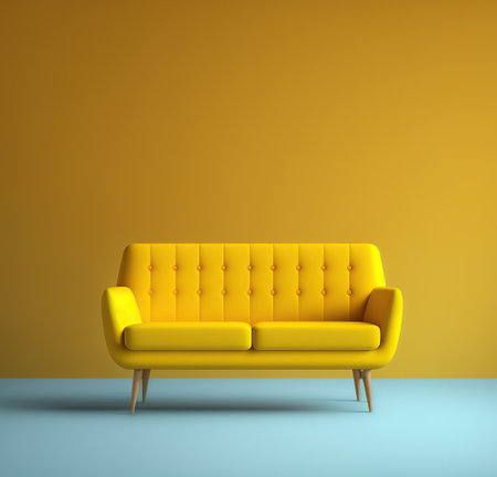 Yellow sofa in the room, 3d render, vector illustration.の写真素材