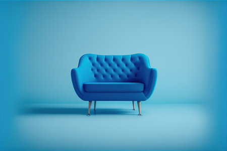 Blue armchair on a blue background. 3d rendering, 3d illustration.の写真素材
