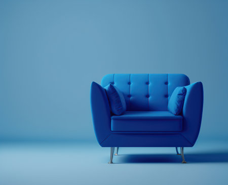 Blue armchair on blue background. Minimalistic design. 3d renderの写真素材