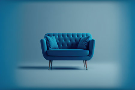 Blue armchair with pillows on blue background. 3d renderingの写真素材