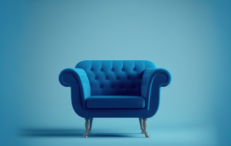 Blue armchair isolated on blue background. 3d render illustration.の写真素材