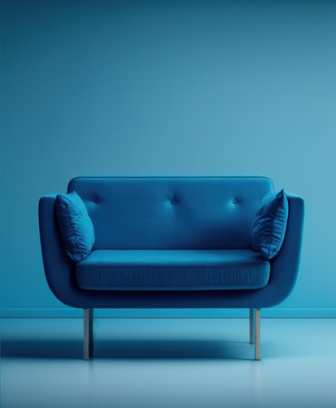 Blue sofa in modern interior with blue wall. 3d render illustrationの写真素材