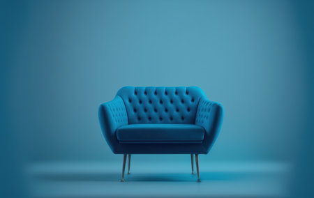 Blue armchair on a blue background. 3d rendering mock upの写真素材