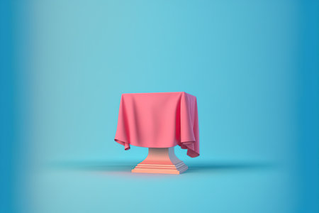 Table with a tablecloth on a blue background. 3d renderingの写真素材