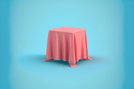 3d rendering of a pink tablecloth on blue background with shadowの写真素材