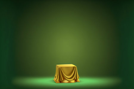 Gold podium illuminated by spotlight on dark green background. Vector illustration.の写真素材