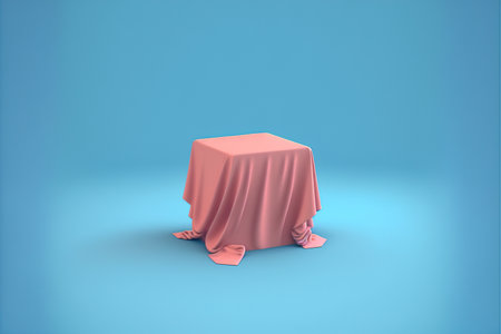3d rendering of a pink tablecloth on a blue background.の写真素材