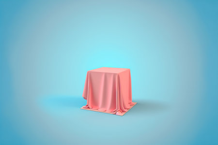 3d rendering of a podium with a pink cloth on a blue backgroundの写真素材