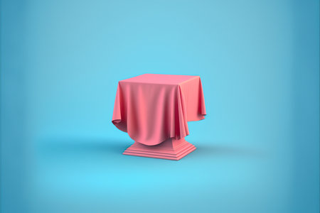 3D rendering of a red tablecloth on a blue background.の写真素材