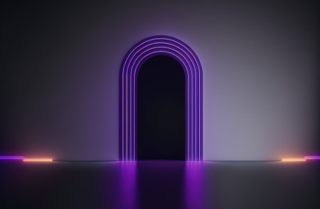 3d render, abstract background with neon lights, portal, archの写真素材