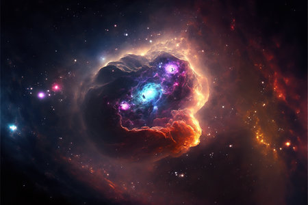 Nebula and galaxies in deep space. Science fiction art.の写真素材