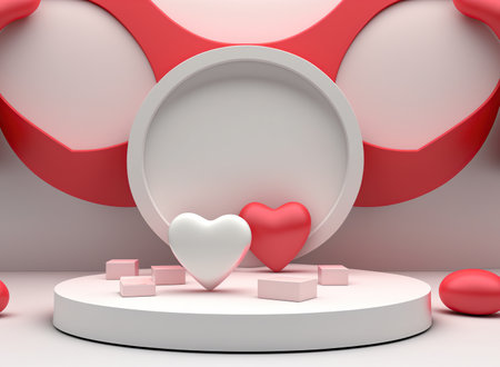 3d render of valentine's day background with red heartsの写真素材