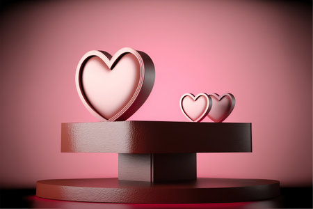 Valentine's day background with hearts on podium. 3d renderの写真素材