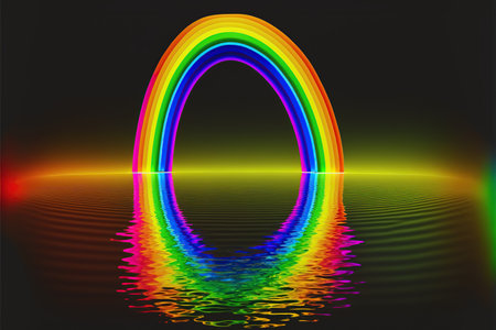 Rainbow reflected in the water on a dark background. Vector illustration.の写真素材