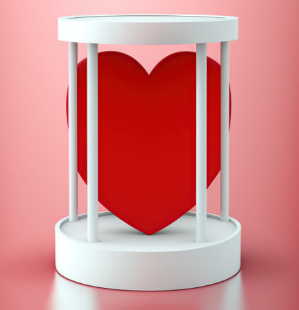 Red heart on a white stand on a pink background. 3d renderingの写真素材