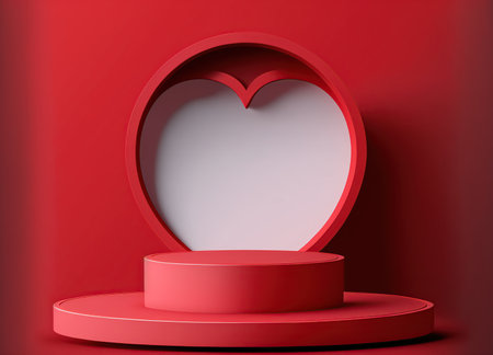 Valentine's Day background with red podium and heart. 3d renderingの写真素材