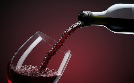 Pouring red wine into a glass, close-up, 3D renderingの写真素材