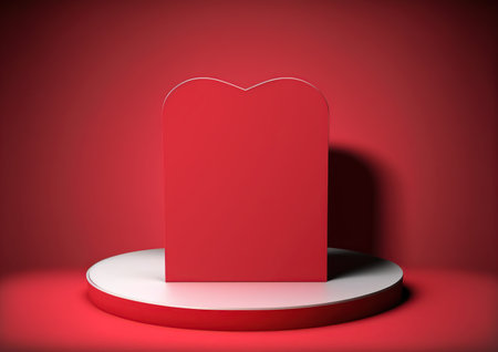 3d rendering of a red podium on a red background with a heartの写真素材