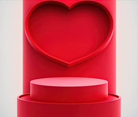 Valentine's day background with red podium and heart. 3d renderingの写真素材