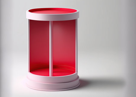 3d rendering of a red stand in a room with a white wallの写真素材