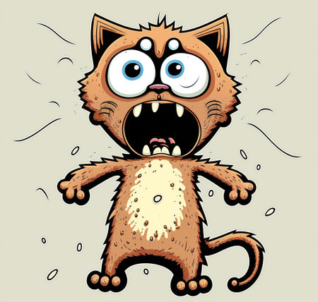 Funny cartoon cat. Vector illustration of a funny cat with big eyes.の素材
