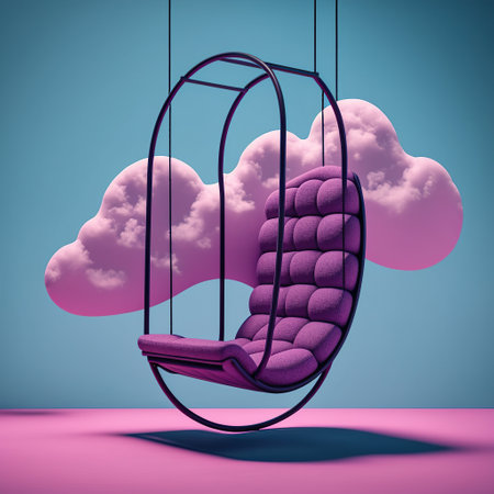 Swing with clouds in the sky, 3d render illustration.の素材