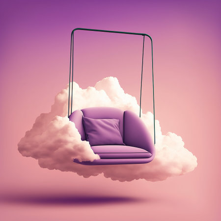 Swing in the clouds. 3D illustration. 3D rendering.の素材