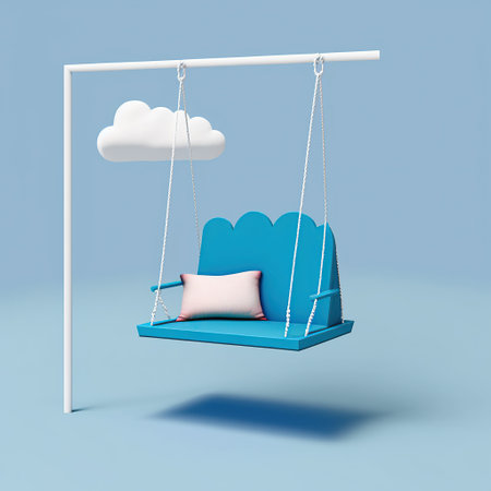 3d rendering of a blue swing with a pillow on a blue backgroundの素材