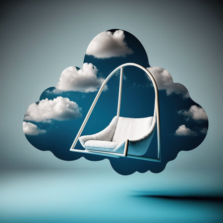 Swing in the clouds as a symbol of cloud computing. 3D renderingの素材