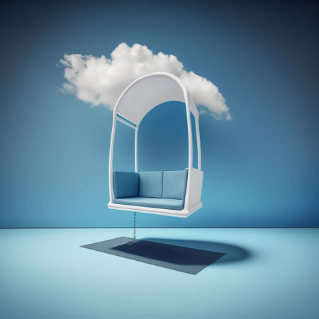 Sofa in the room against blue sky with clouds 3dの素材