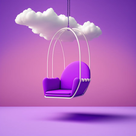 3d rendering of a purple chair on a purple background with cloudsの素材