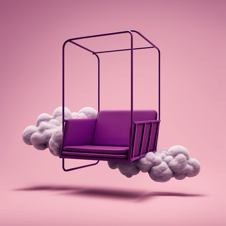 A 3d render of a swing on a pink background with cloudsの素材