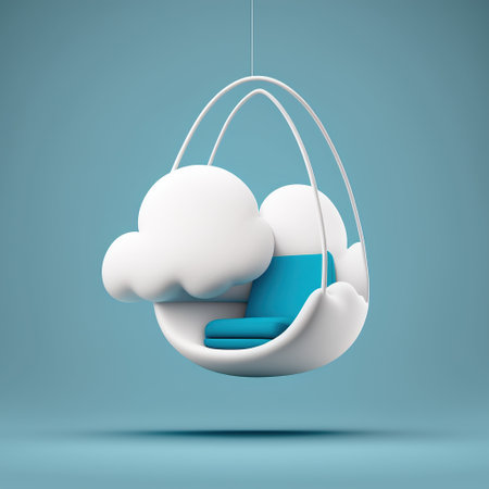 3d rendering of a white cloud hanging on a blue hammockの素材
