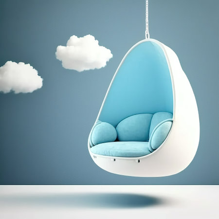 Swing with blue armchair and clouds in the sky. 3D renderingの素材