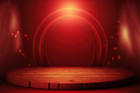 Valentine's day background with red circle and wooden floor.の素材