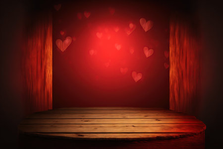 Valentine's day background with empty wooden table for product displayの素材