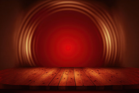 Empty wood table top on abstract red light background. For product displayの素材