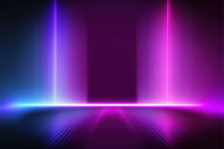 Abstract background with neon light. Vector illustration. Purple, blue and pink colors.の素材