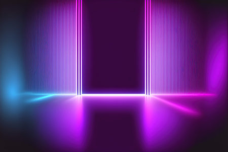 Purple neon light in the dark. Abstract background.の素材