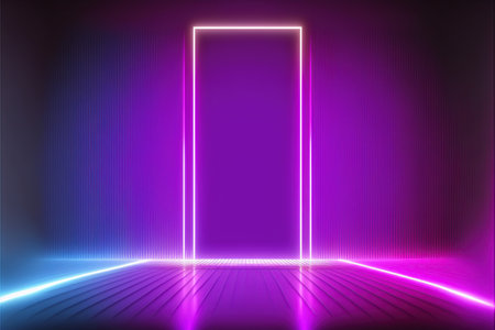 Neon interior with door. Futuristic background. illustration.の素材