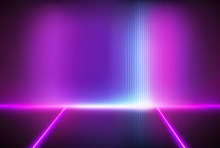 abstract background with a glowing neon lines and stripes in ultraviolet lightの素材