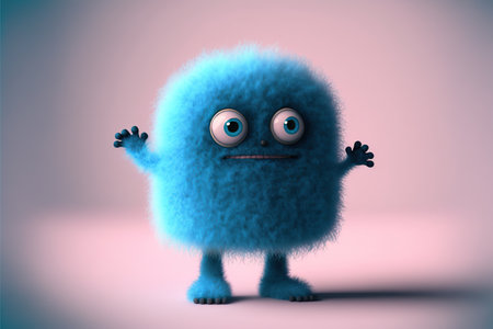 Funny blue monster with big eyes on a pink background. 3d renderingの素材