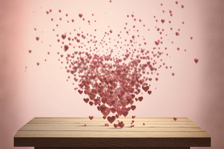 Valentine's day background with flying hearts. 3D Renderingの素材