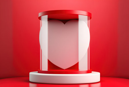 3d rendering of a red heart inside a hourglass on a red backgroundの素材